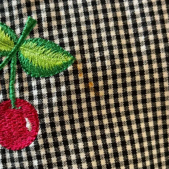 VTG Quacker Factory Womens Jacket Large Black White Gingham Button Cherry Preppy - Picture 4 of 10